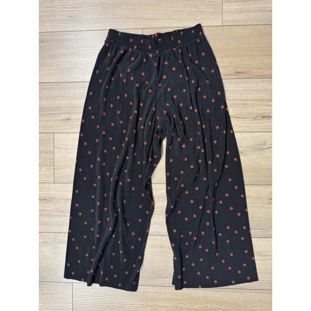 Topshop Soft Polkadot‎ Stretchy Black Pants 4 6 Wide Leg Women's Boho Retro Mod